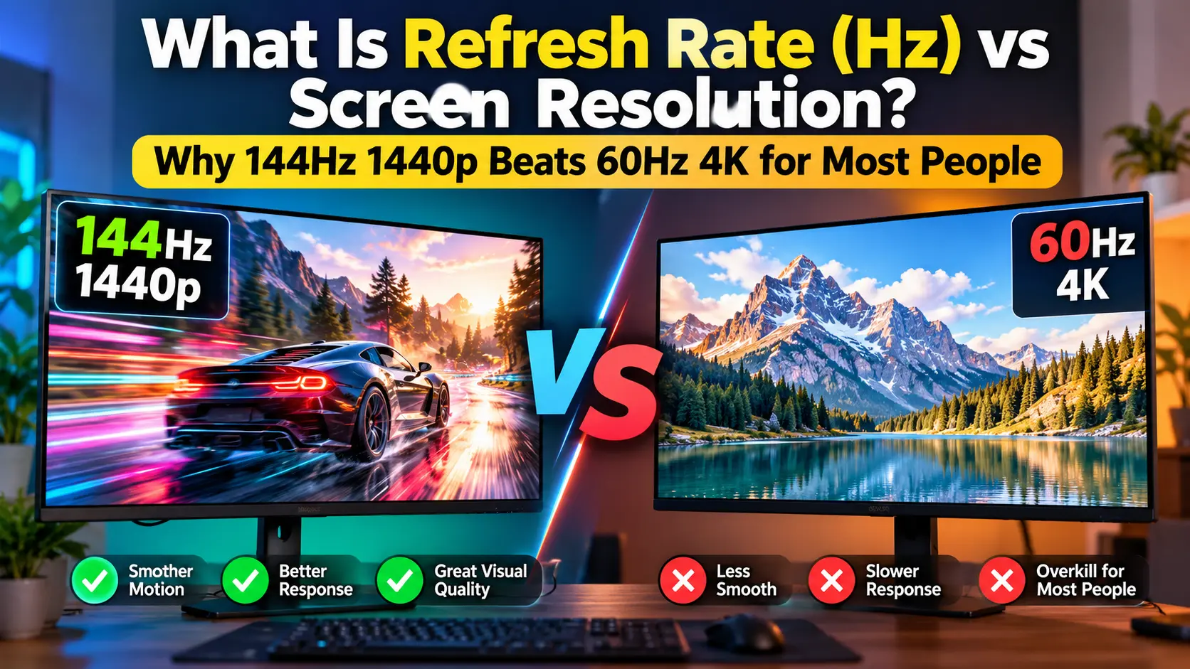 Refresh Rate (Hz) vs Screen Resolution: Why 144Hz 1440p Beats 60Hz 4K for Most People